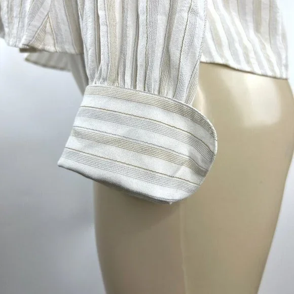Theory Easy Shirt Size Small Corded Texture Ivory Multi Striped Cuffs Career Top - Picture 9 of 13